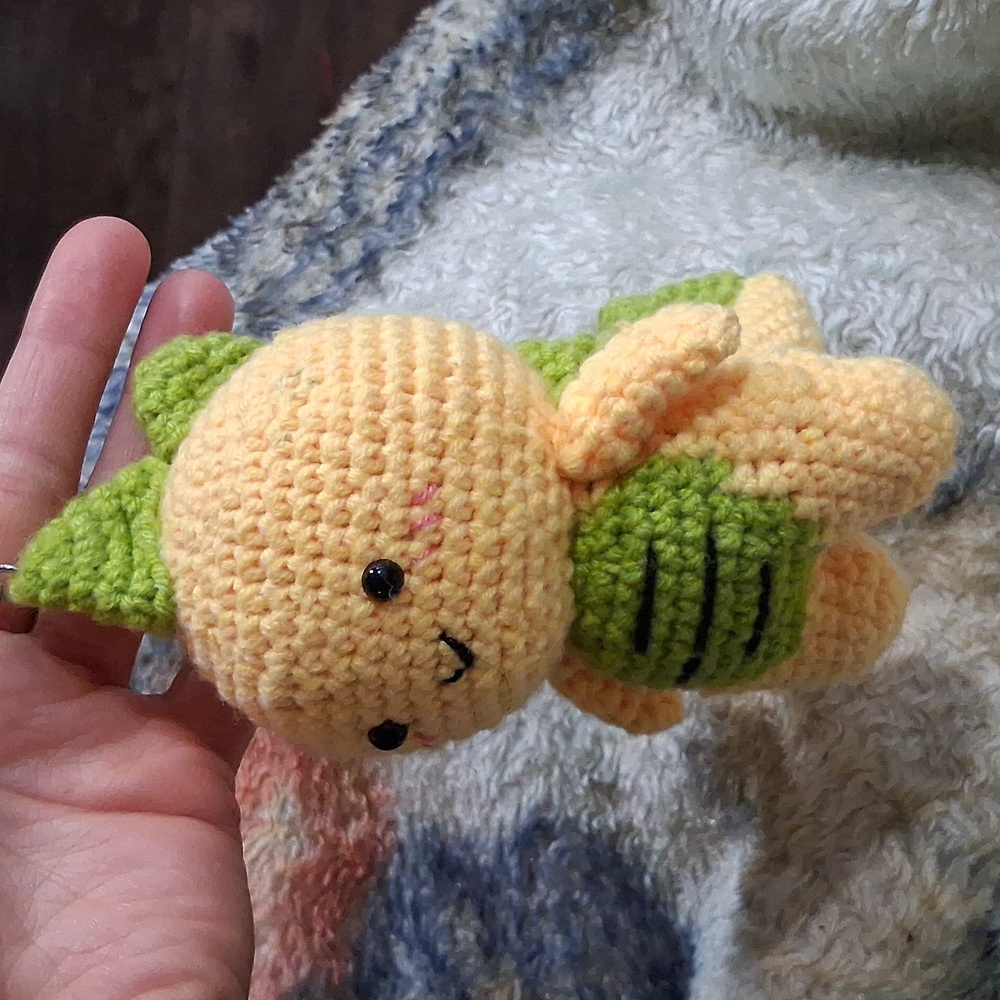 Handmade Green and Yellow Dinosaur Plush Toy